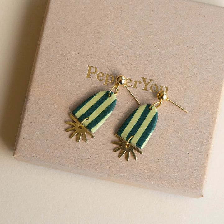 Sunny Stripe Drop Earrings in Forest & Apple