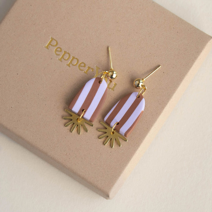 Sunny Stripe Drop Earrings in Chocolate & Lilac