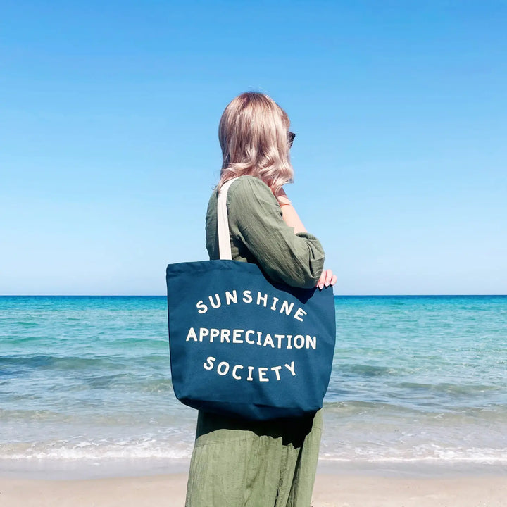 Sunshine Appreciation Society Tote Bag in Ocean Blue
