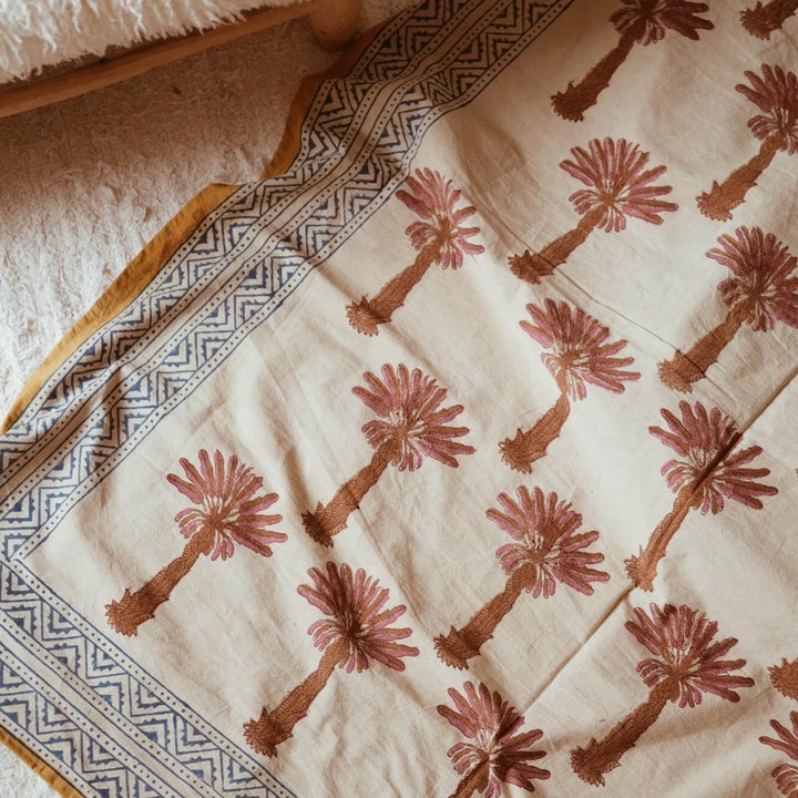 Tala Palm Tree Block Print Throw - For Table or Bed