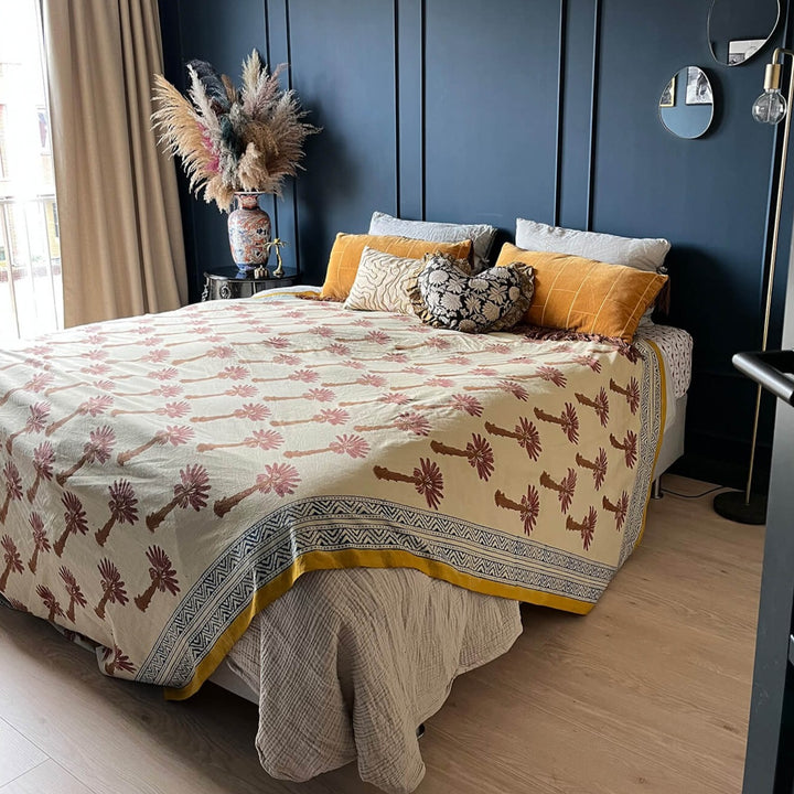 Tala Palm Tree Block Print Throw - For Table or Bed
