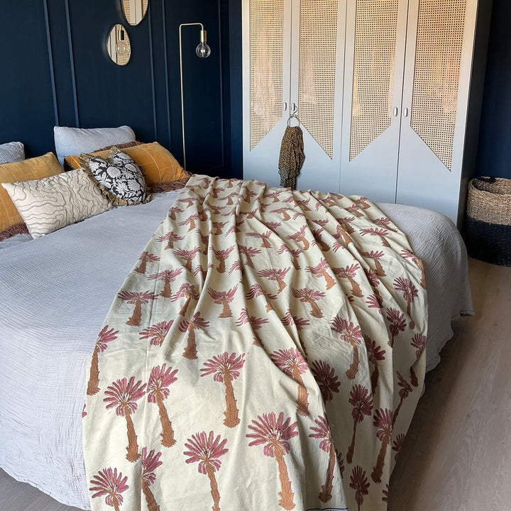 Tala Palm Tree Block Print Throw - For Table or Bed