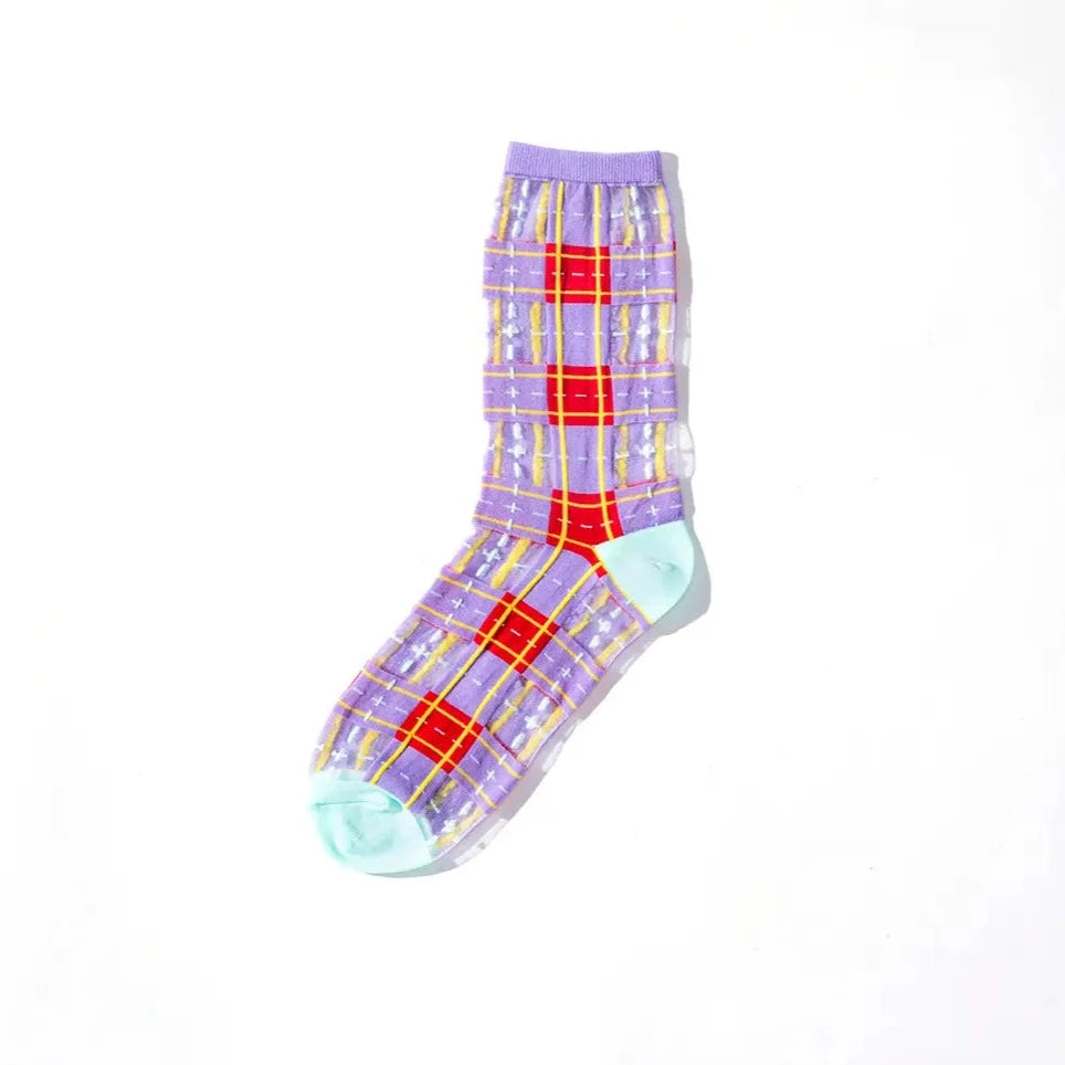 Tartan Sheer Sock - Purple & Red
