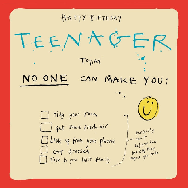 Teenage Birthday Checklist Card