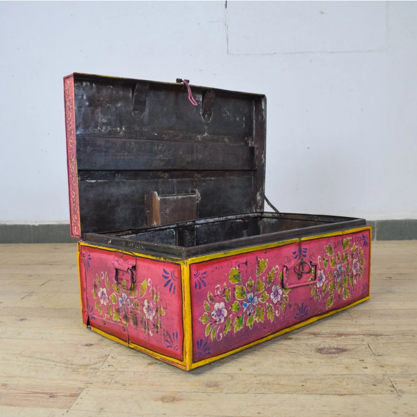 Vintage Hand Painted Floral Trunk - No.5