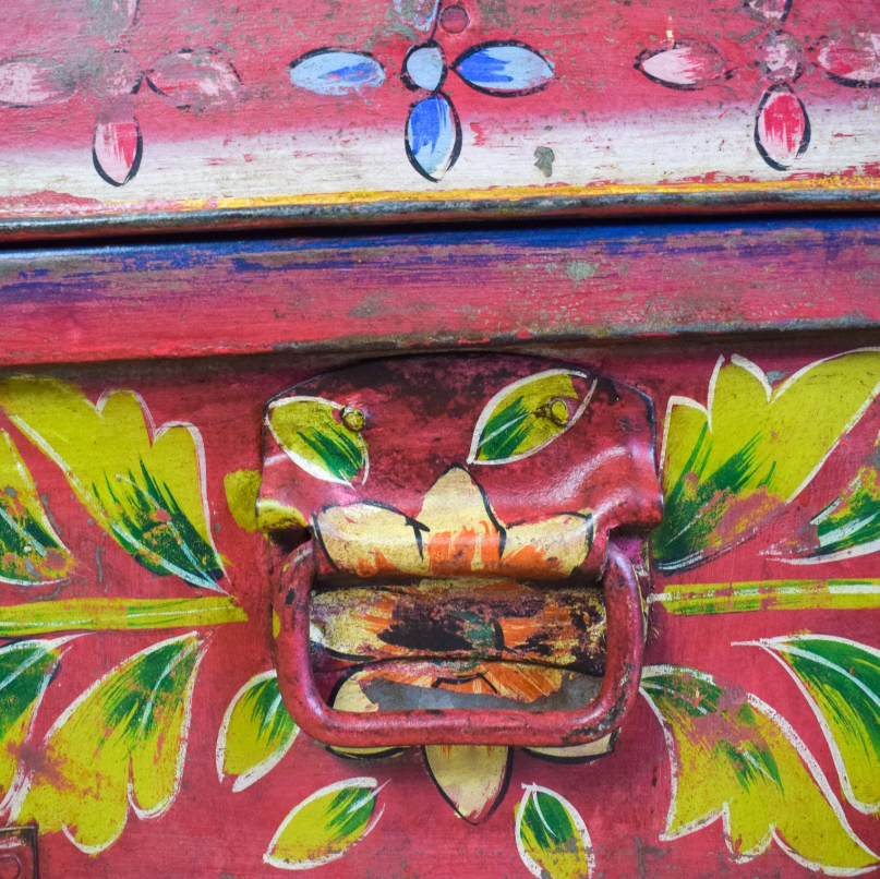 Vintage Hand Painted Floral Trunk - No.6