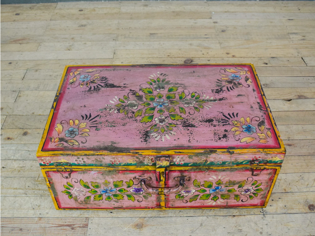 Vintage Hand Painted Floral Trunk - No.7