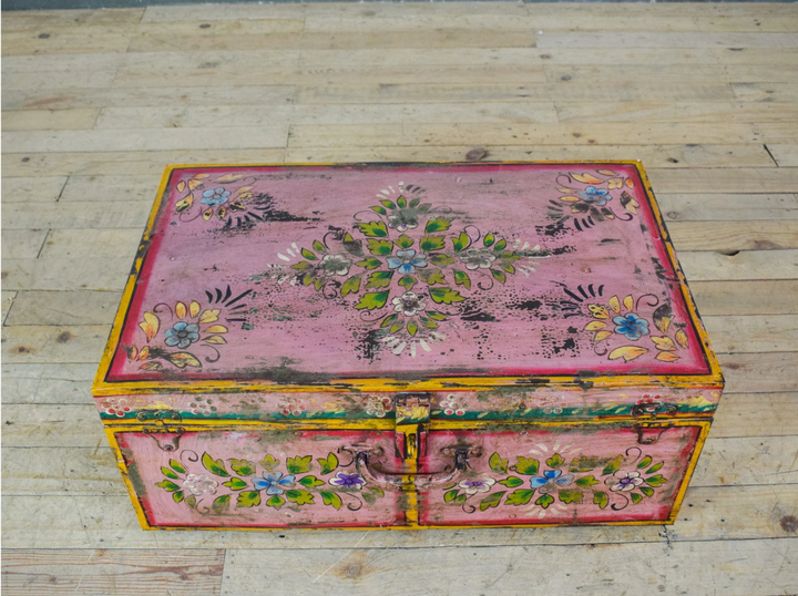 Vintage Hand Painted Floral Trunk - No.7