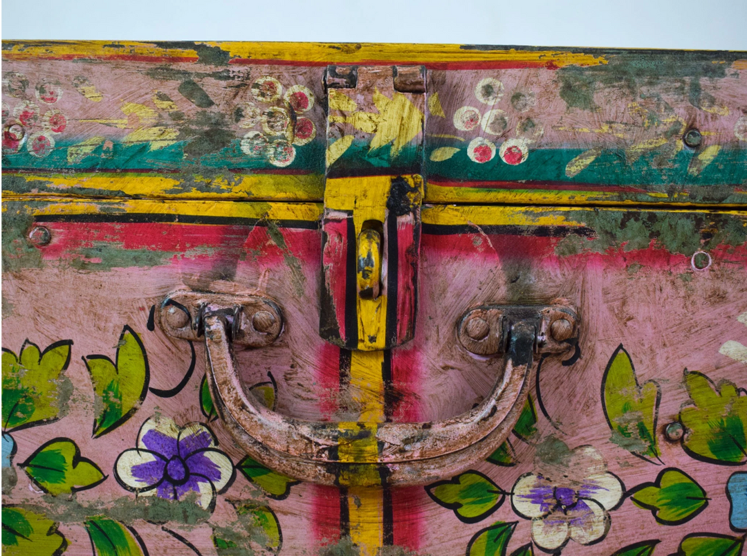 Vintage Hand Painted Floral Trunk - No.7