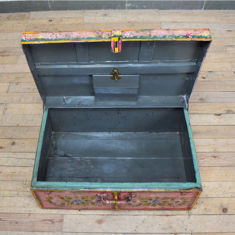 Vintage Hand Painted Floral Trunk - No.7