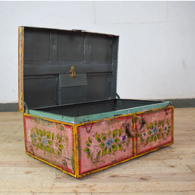 Vintage Hand Painted Floral Trunk - No.7
