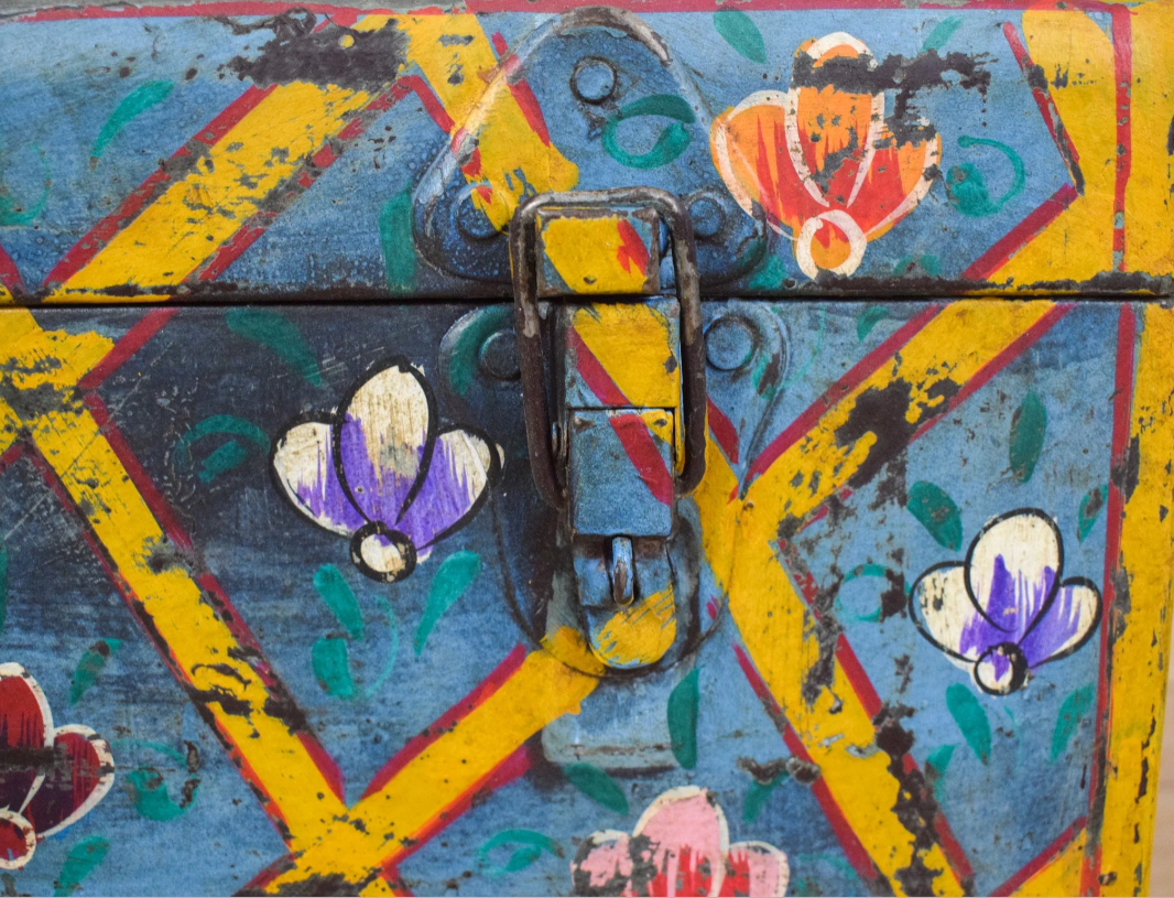 Vintage Hand Painted Floral Trunk - No.8
