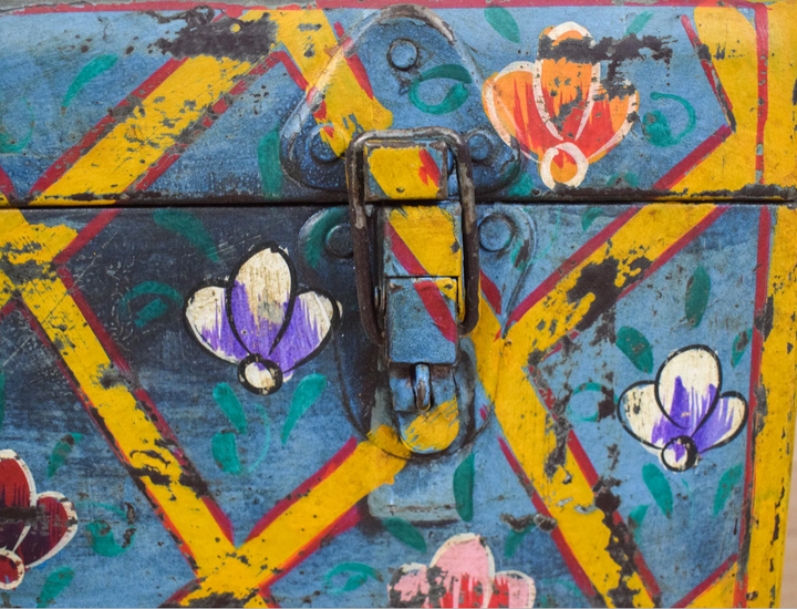 Vintage Hand Painted Floral Trunk - No.8