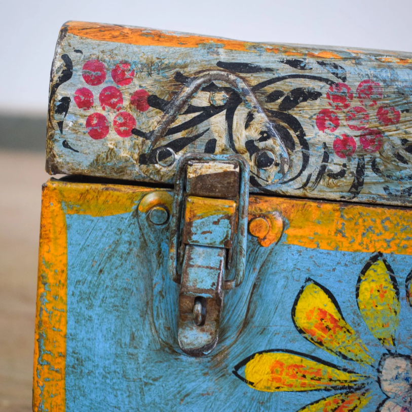 Vintage Hand Painted Floral Trunk - No.9