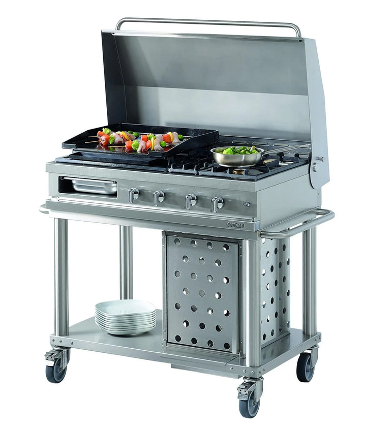 Lacanche Open'Cook Plancha & 5kW Burner Mobile Hob Module With Stainless-Steel Self-Stabilising Lid & Shelves