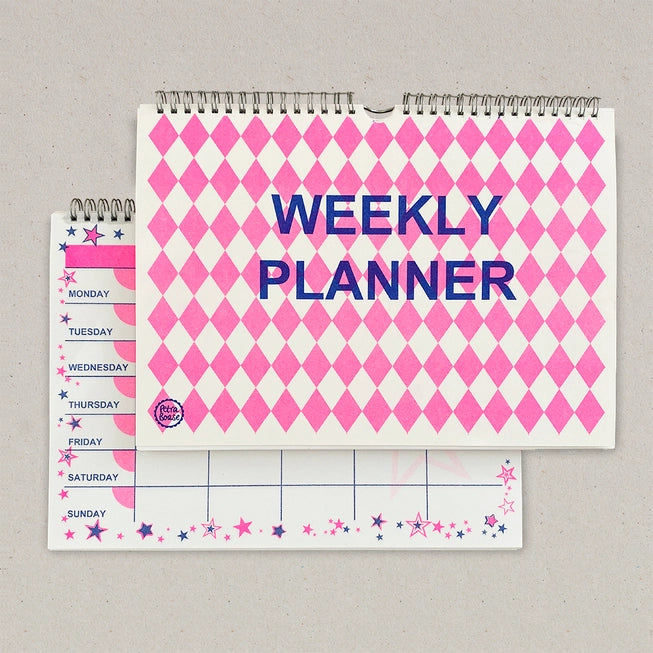 Weekly Planner in Blue & Pink Diamond