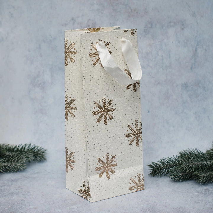 Gold Snowflake Paper Gift Bag - 3 Sizes