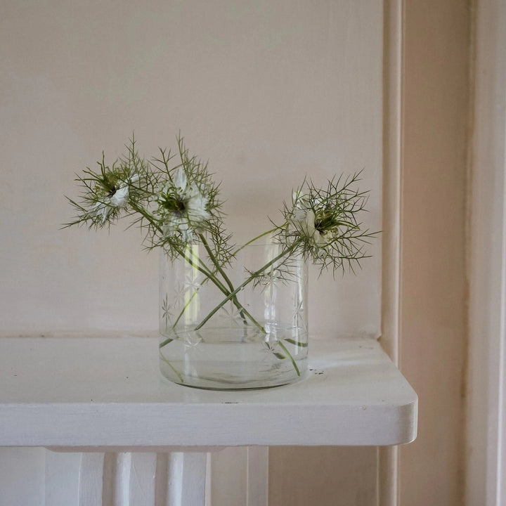 Wide Star Etched Vase
