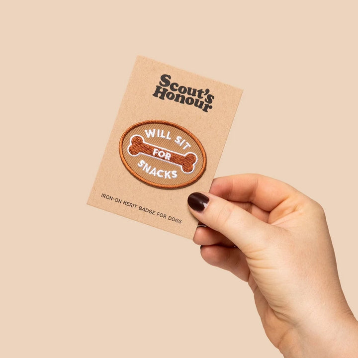 Will Sit For Snacks Iron-On Patch For Dogs