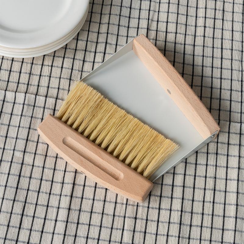 Wooden Table Brush & Pan Set - Soft Grey