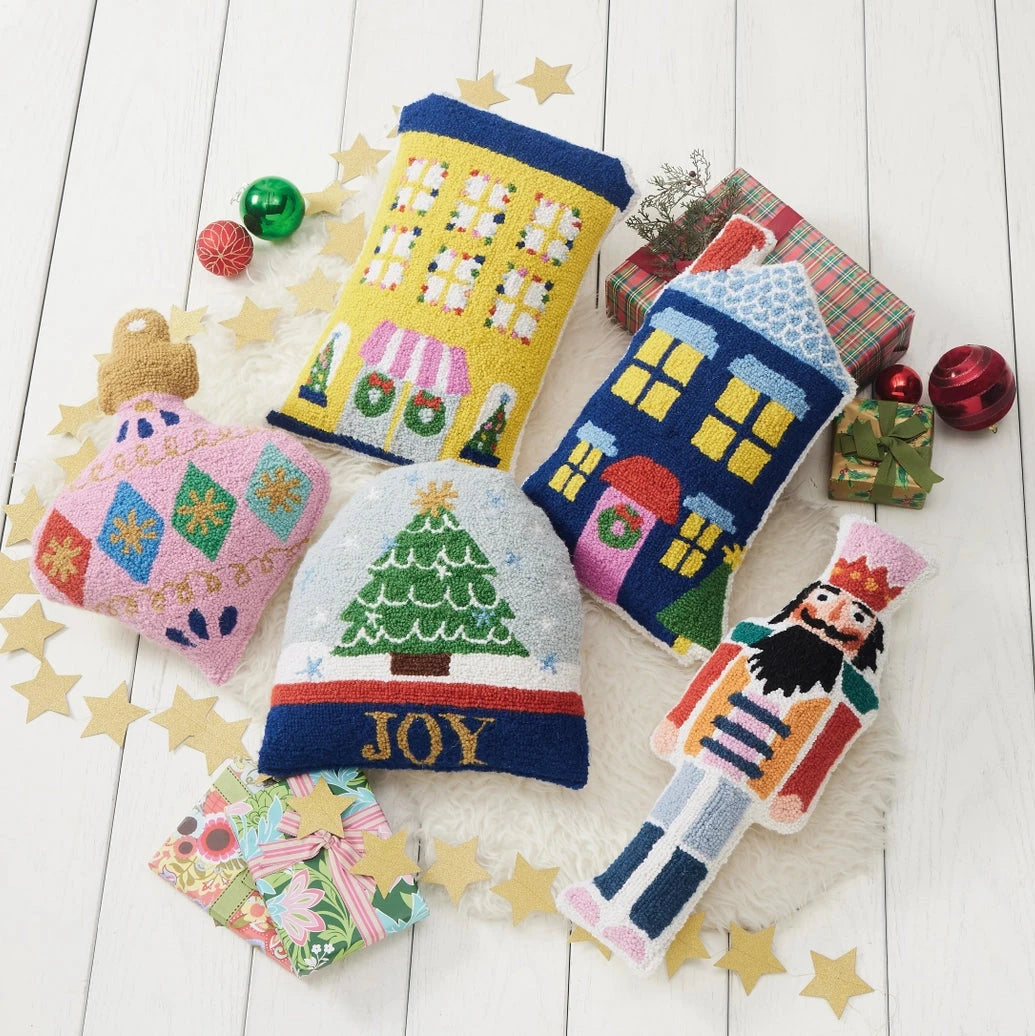 Blue Festive House Wool Cushion