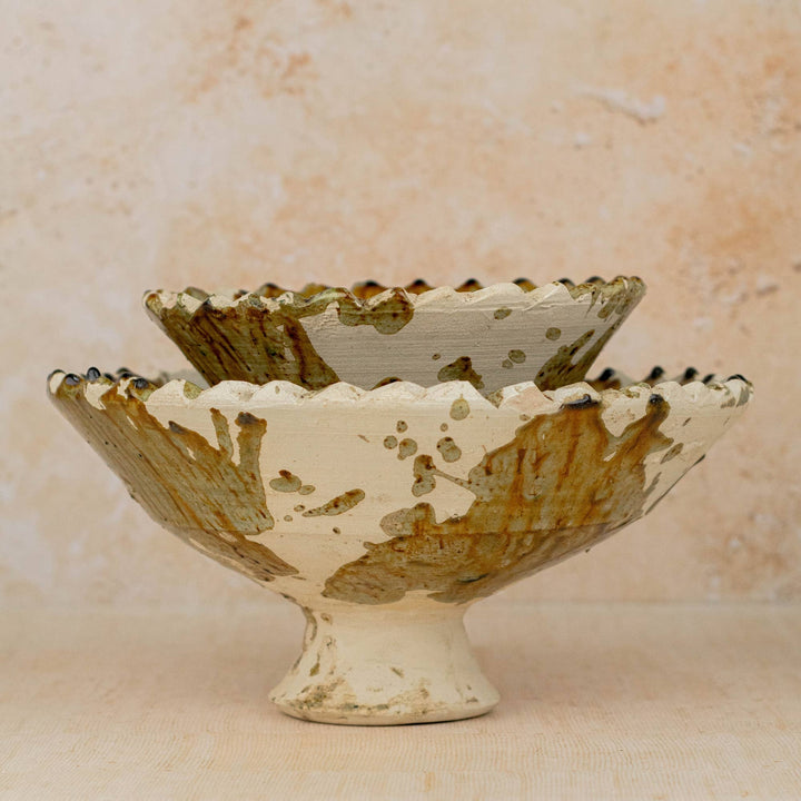 Moroccan Tamegroute Pedestal Bowl in Ochre - Extra Large