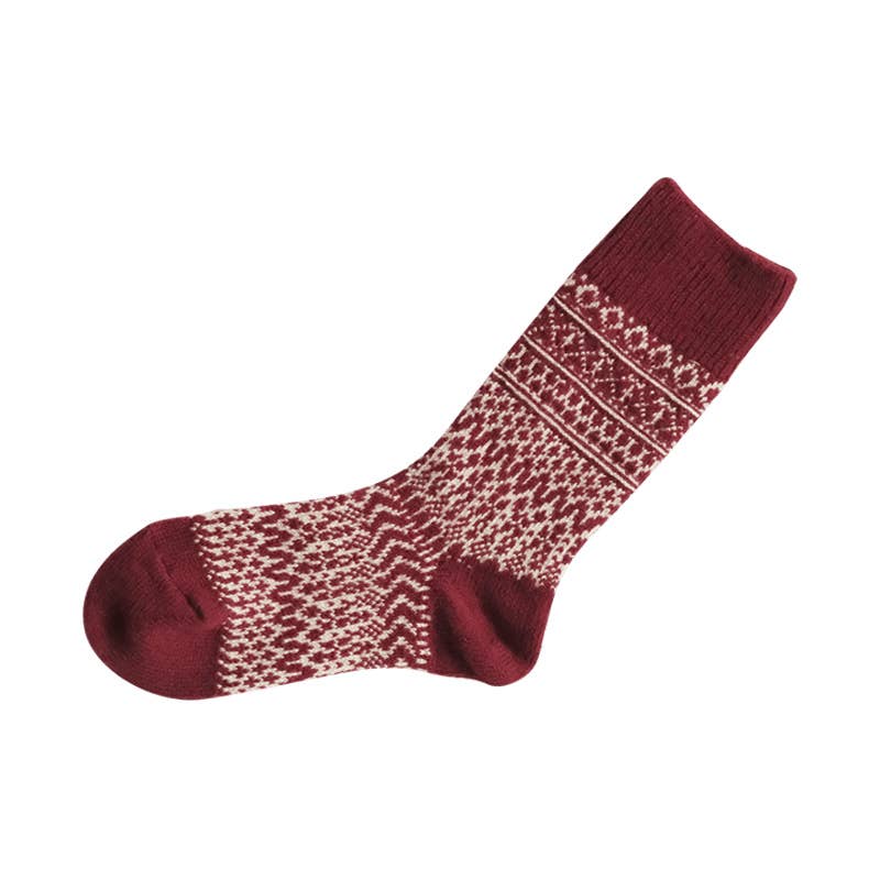 Wool Jacquard Socks in Wine