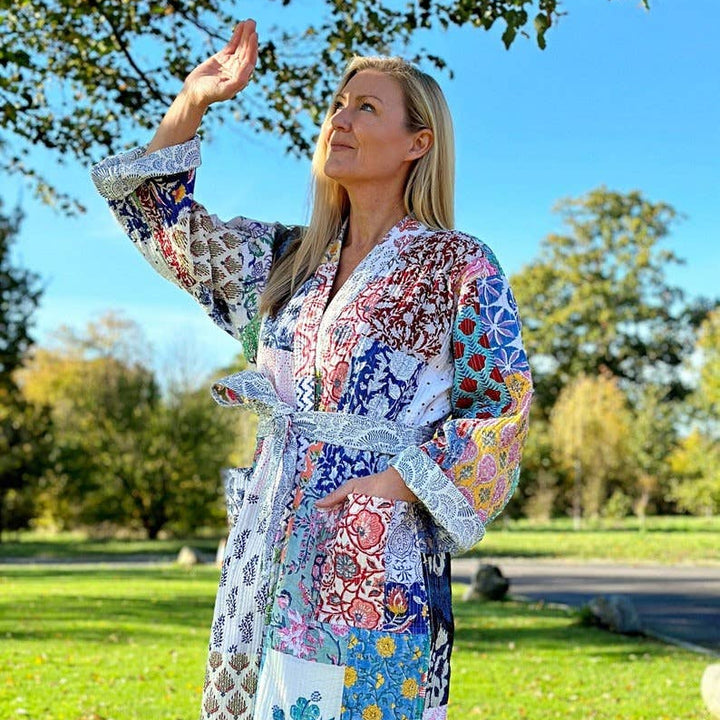 Boho Pastel Patchwork Quilted Long Robe