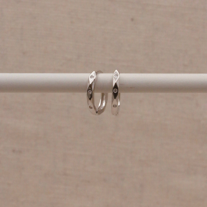 Silver Marquise Huggie Hoops
