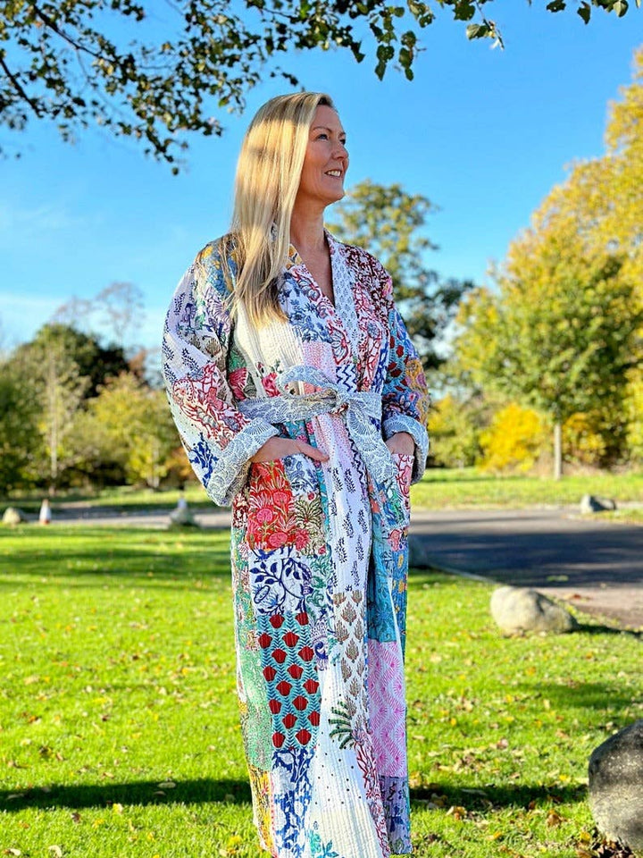 Boho Pastel Patchwork Quilted Long Robe