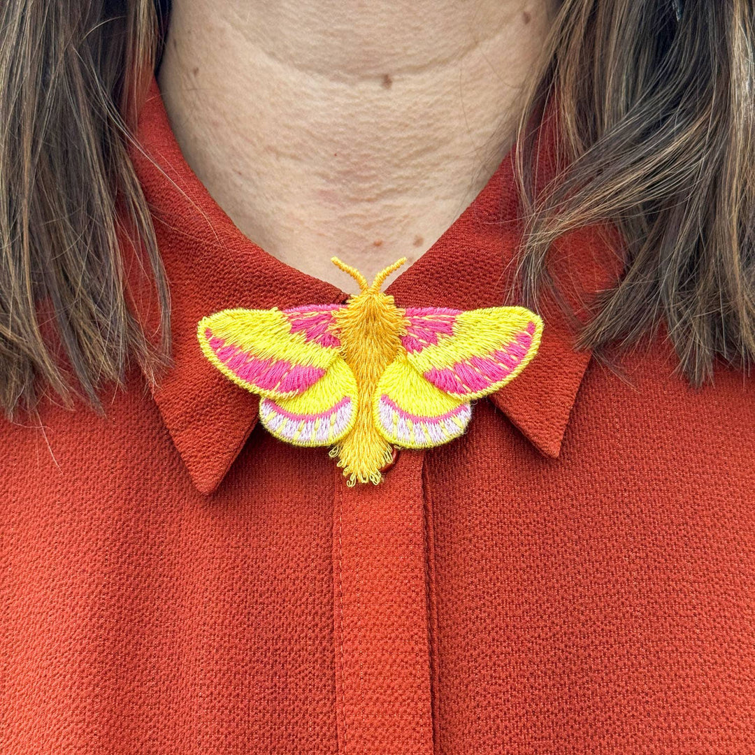 Rosy Maple Moth Embroidered Brooch