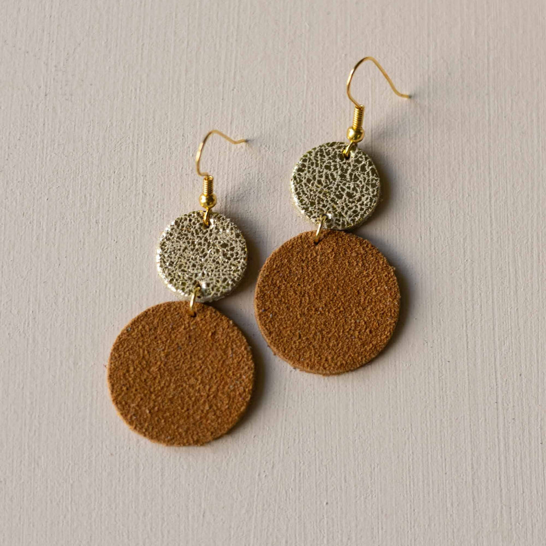 Lucy Dangle Suede Earrings in Tan Brown