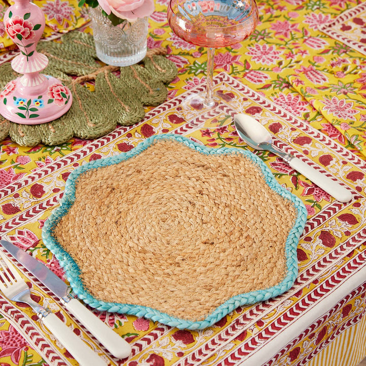 Set of 2 Wavy Jute Placemats in Blue