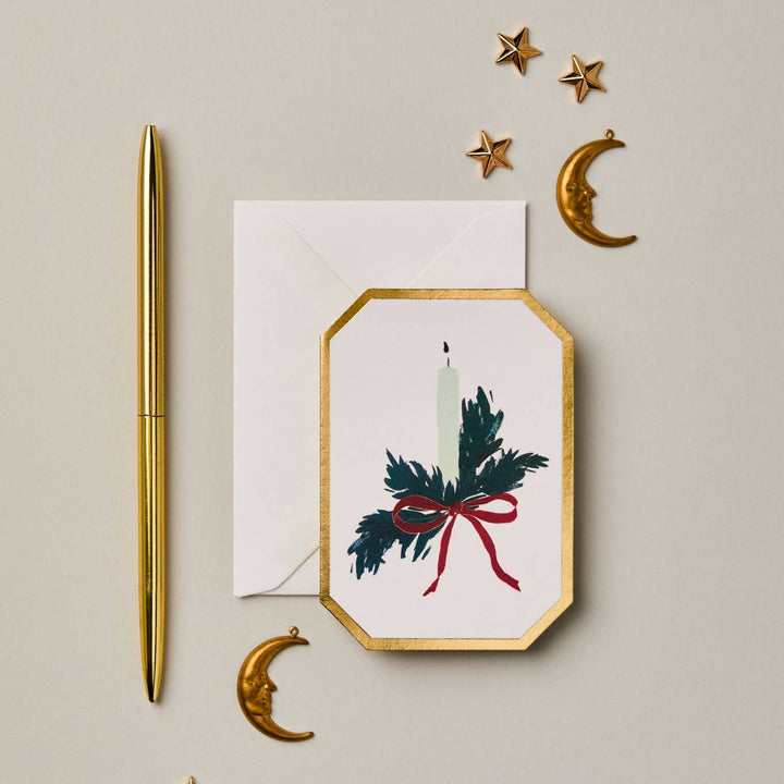 Christmas Candle Botanical Die Cut Mini Card