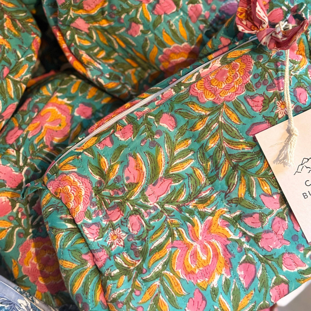 Hand Block Printed Wash Bag in Pink City Bloom: Medium