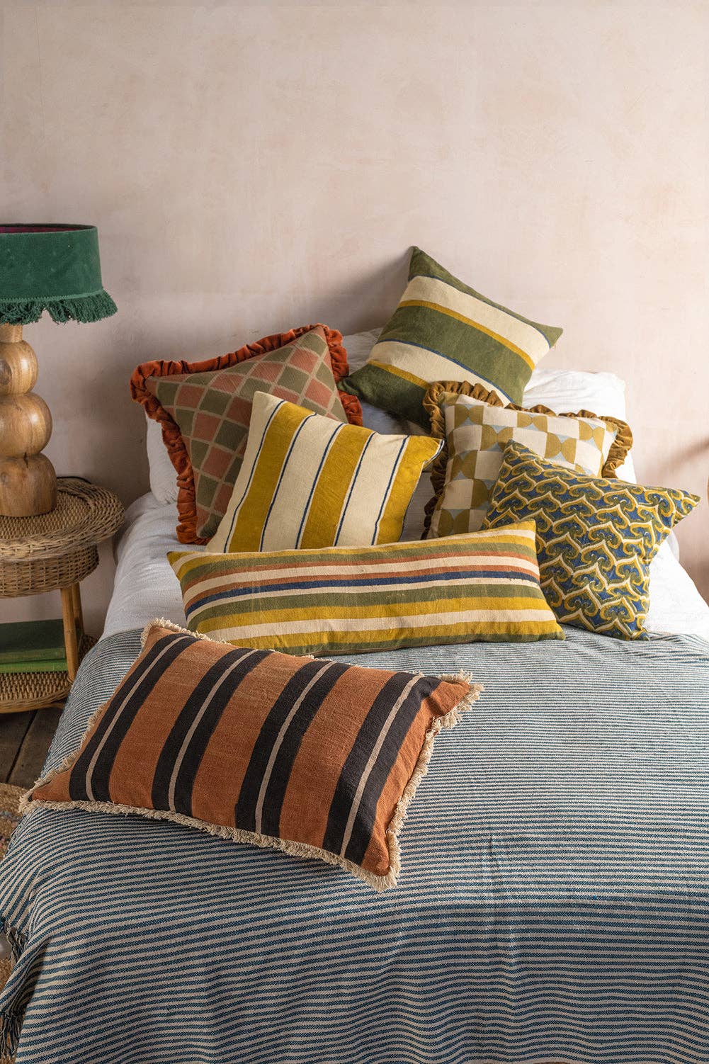 Ochre & Natural Check Block Print Cushion