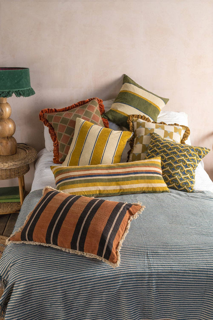 Ochre & Natural Check Block Print Cushion