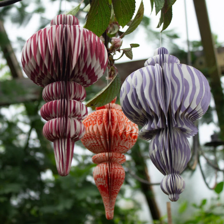 Recycled Paper Fold Out Decoration - Berry Stripe