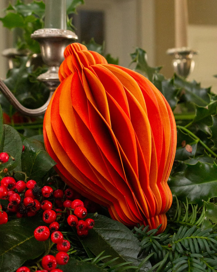 Recycled Paper Fold-Away Bauble Decoration - Orange