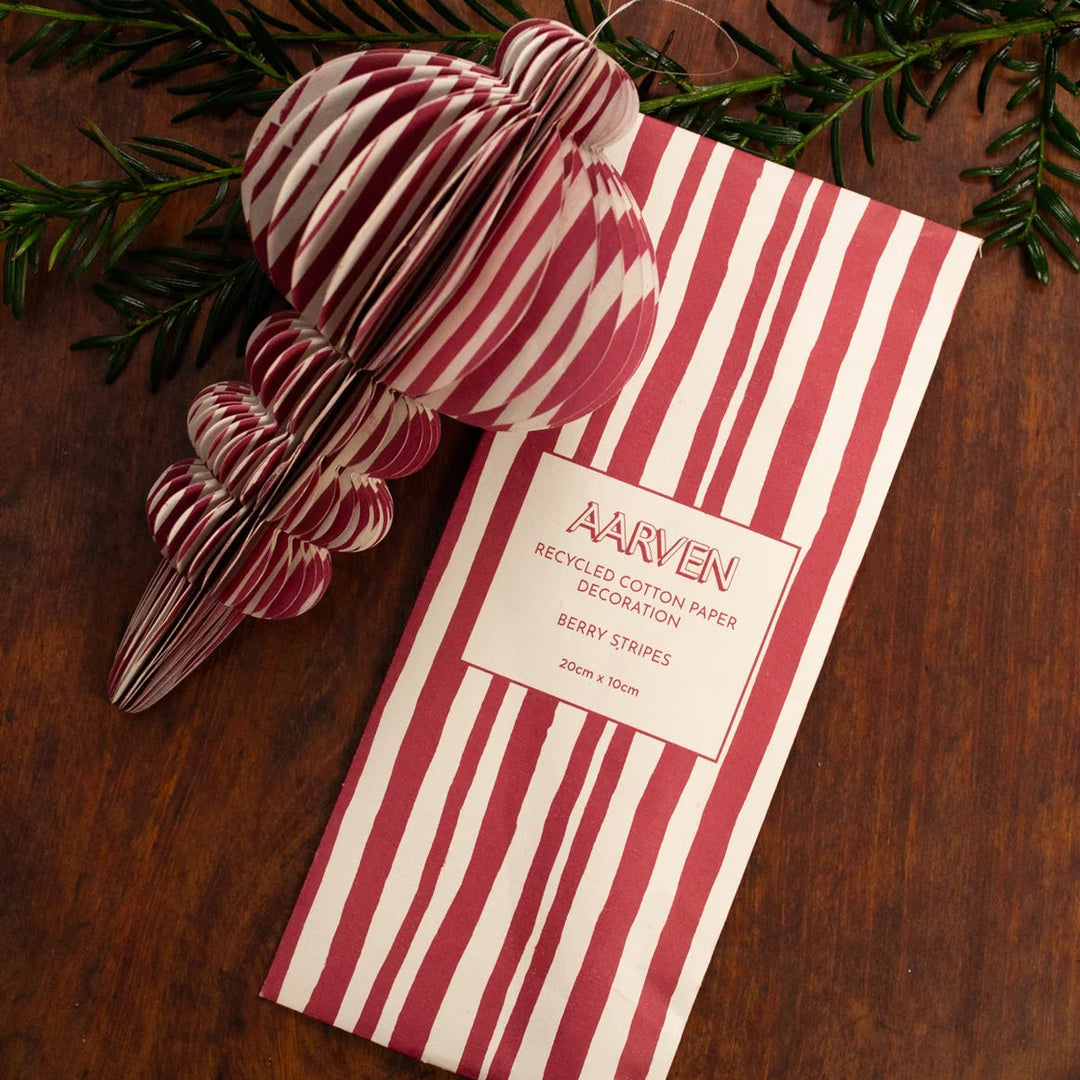 Recycled Paper Fold Out Decoration - Berry Stripe