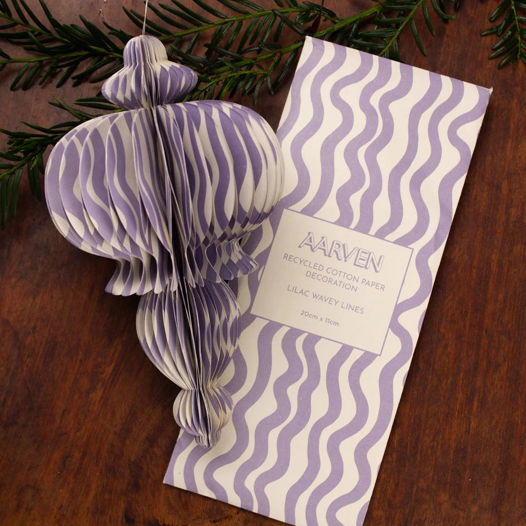 Recycled Paper Fold Out Decoration - Lilac Wavey Lines