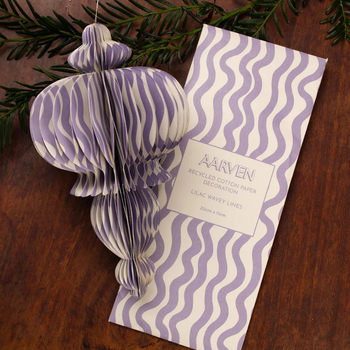 Recycled Paper Fold Out Decoration - Lilac Wavey Lines