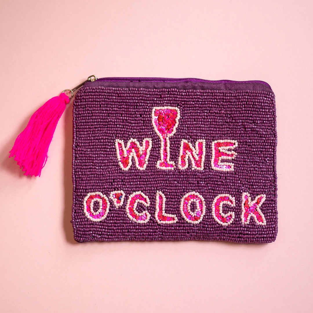 Beaded Wine O’Clock Zip Pouch