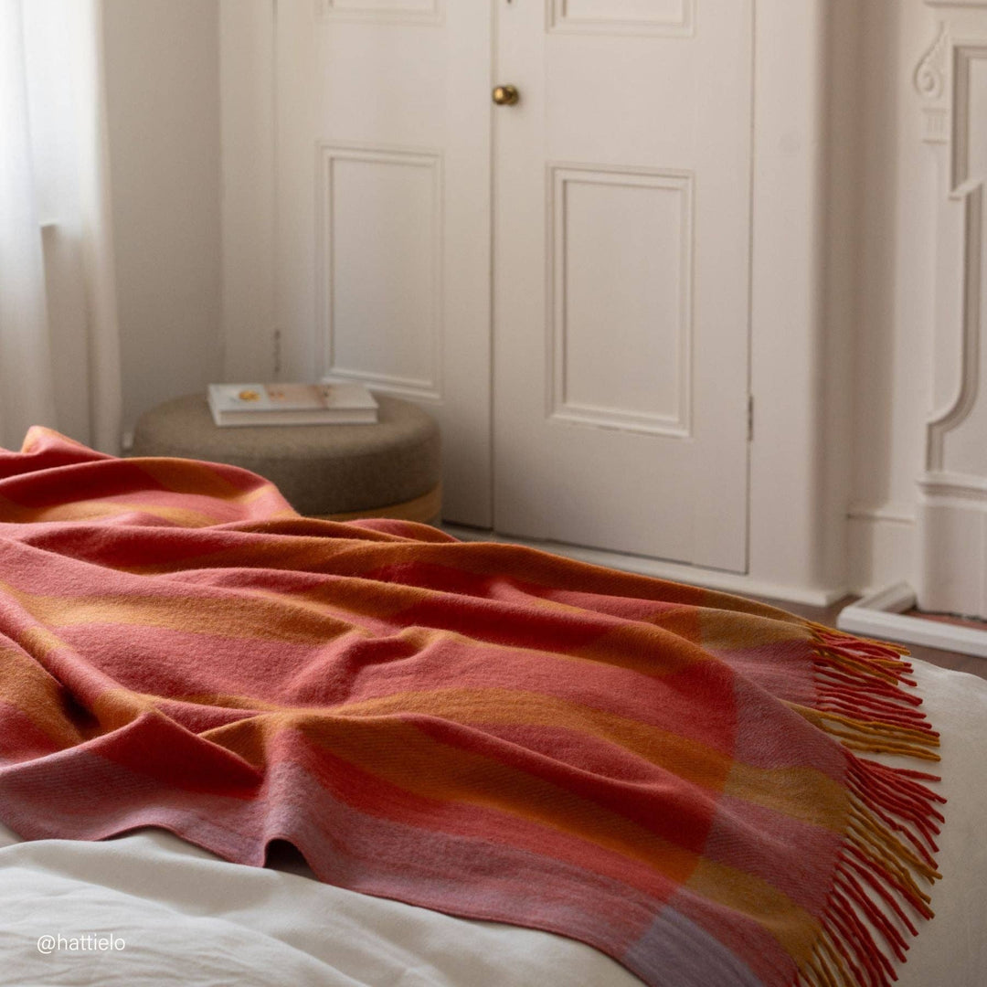 Recycled Wool Blanket in Orange Frame Stripe