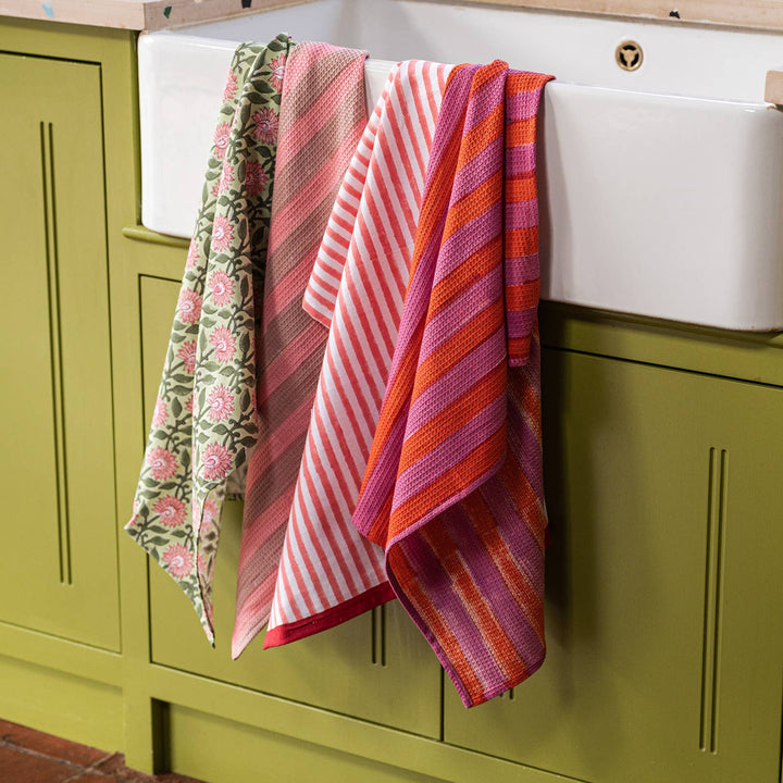 Terracotta & Pink Stripe Tea Towel