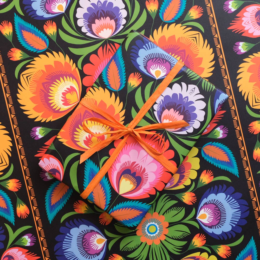 Wycinanki Folk Art Wrapping Paper Sheet