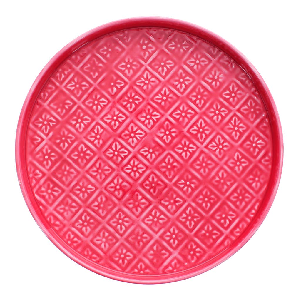 Round Enamel Tray in Vibrant pink