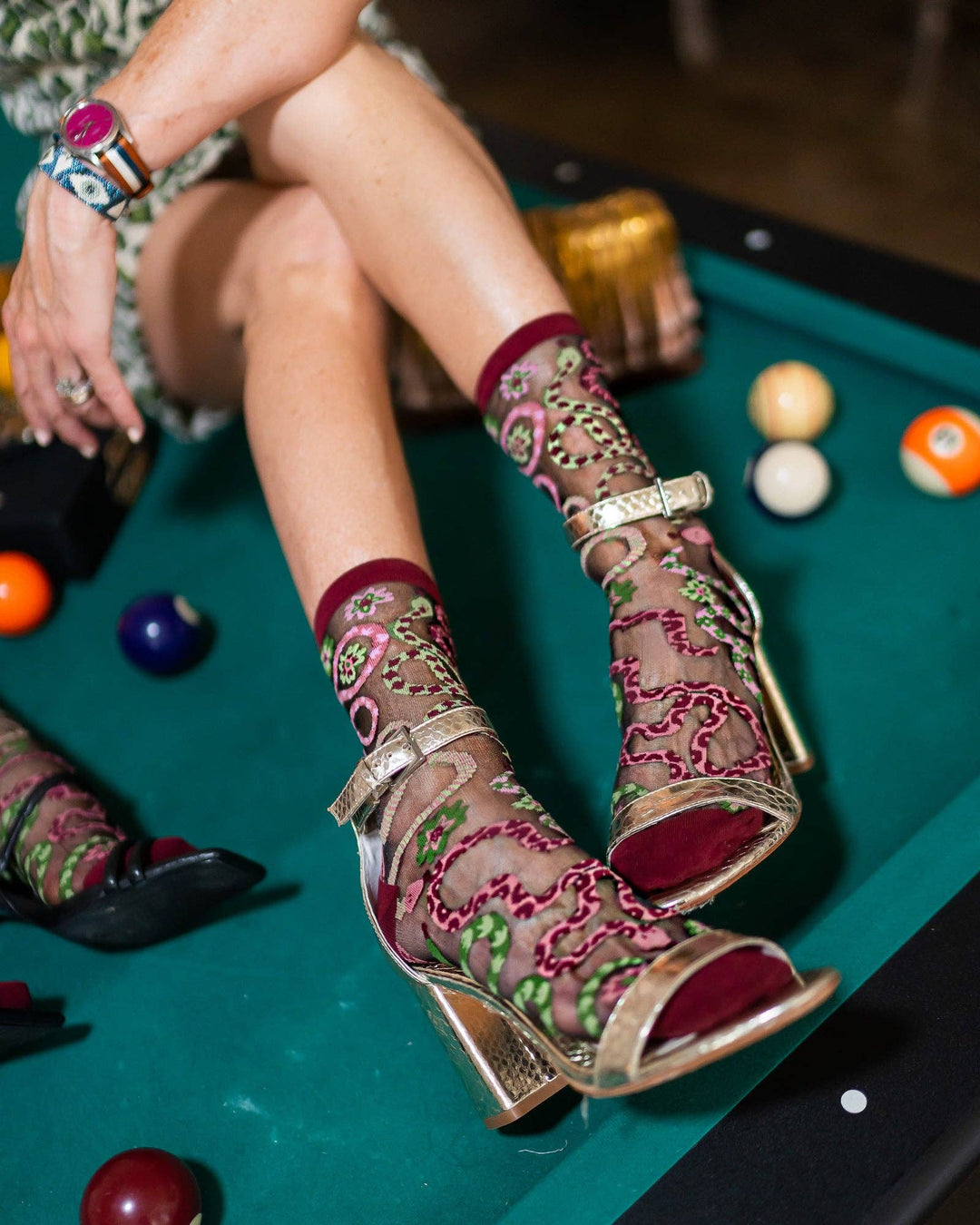 Serpentine Floral Black Sheer Socks