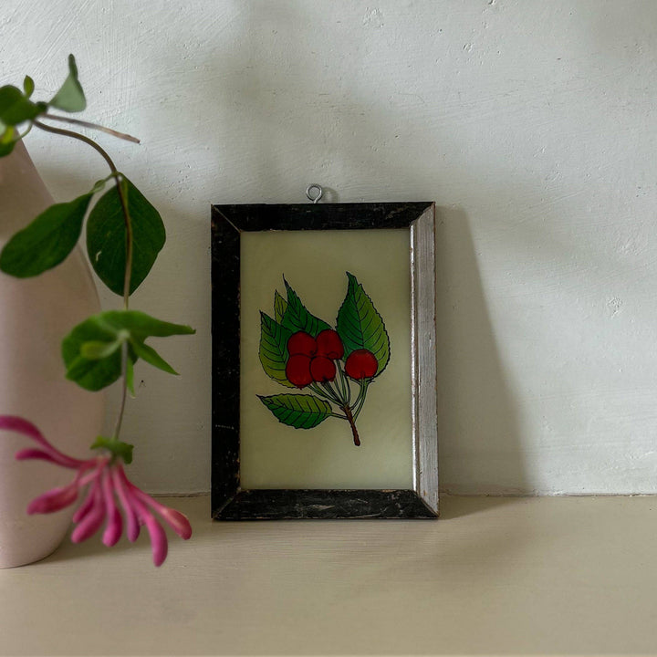 Red Berries - Indian Glass Painting - Vintage