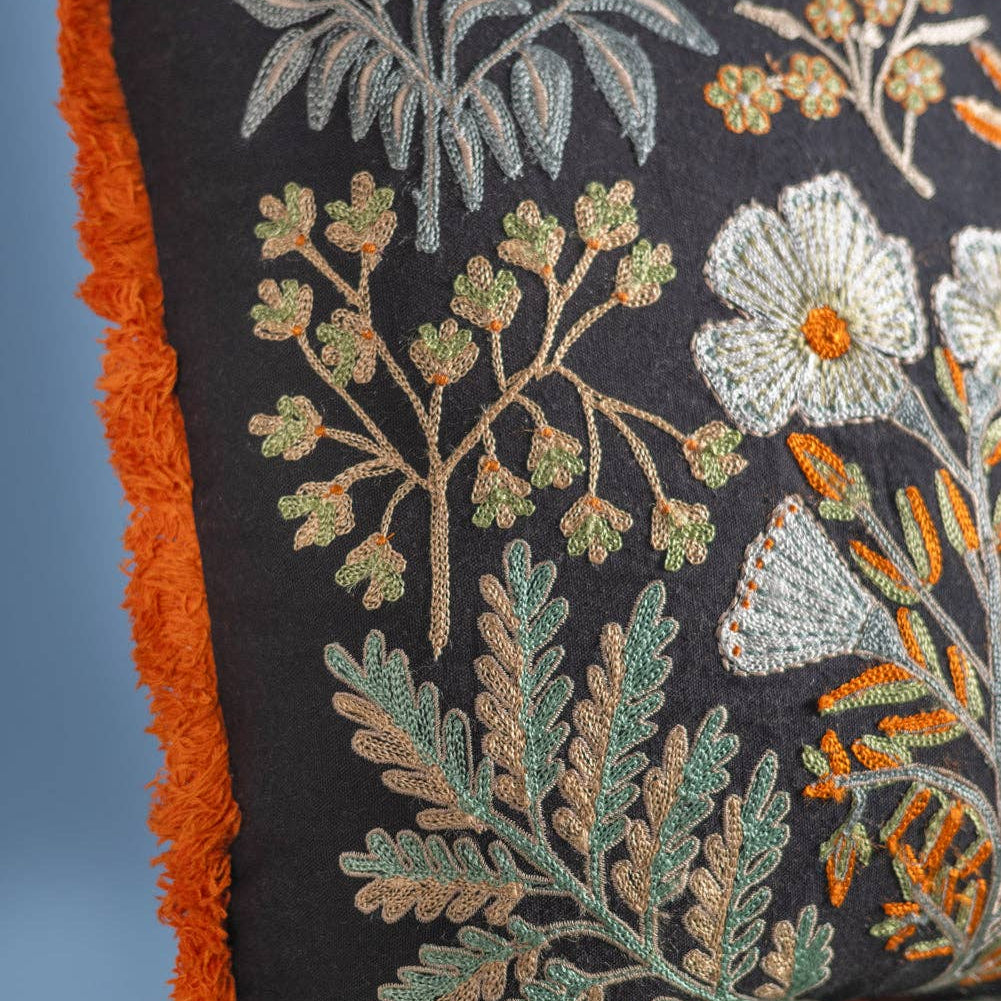 Botanical Embroidered Cushion Cover